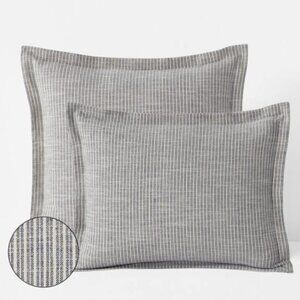 Pair of 2 Company Store Square Euro Shams - Cotton Textured Stripe - Blue